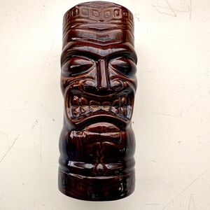 Vintage Libbey Tiki Mug Tumbler brown with a Blue Glaze Ceramic 7"
